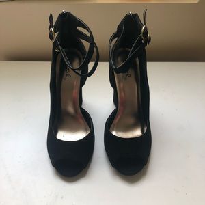 Qupid - Black Faux Suede Black Heels